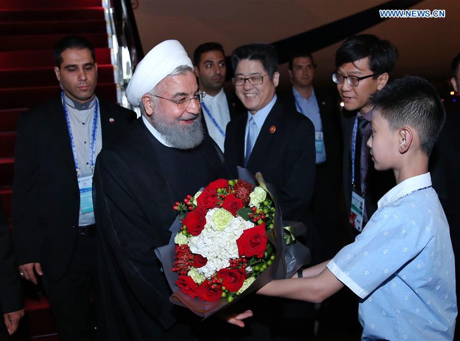 (SCO SUMMIT) CHINA-QINGDAO-SCO-IRAN-HASSAN ROUHANI-ARRIVAL (CN)