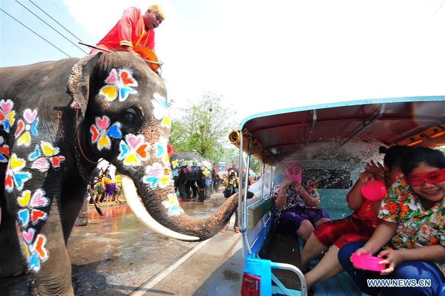 THAILAND-AYUTTHAYA-SONGKRAN FESTIVAL-ELEPHANTS