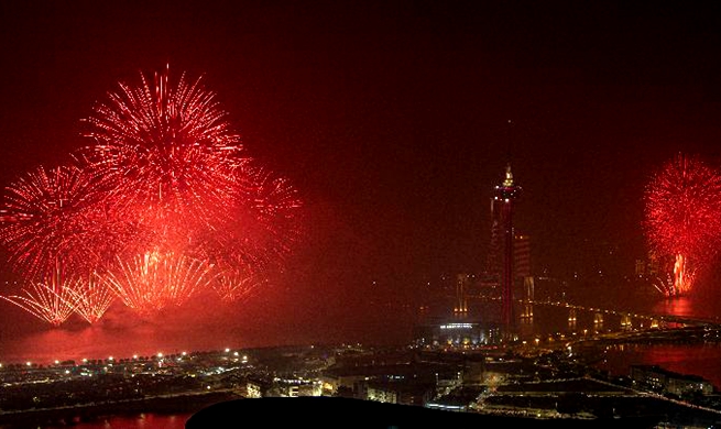 Macao, Zhuhai hold firework show to celebrate 20th anniv. of Macao's return to motherland