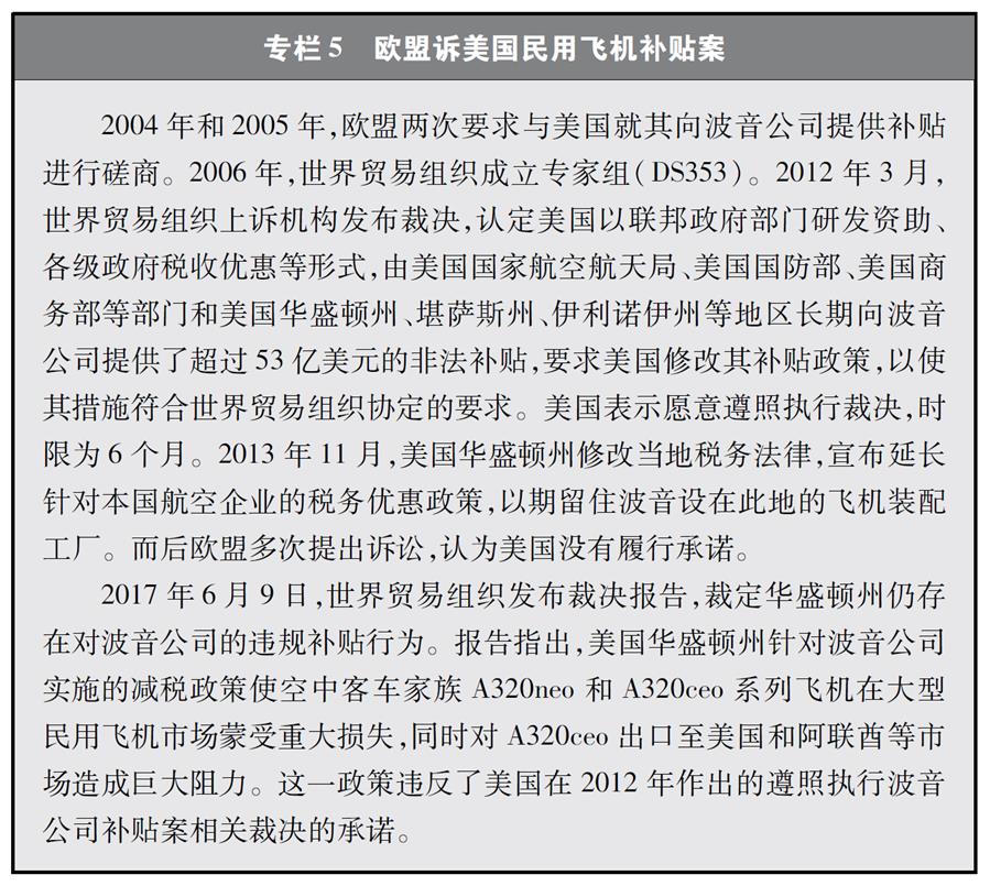 （圖表）[“中美經(jīng)貿(mào)摩擦”白皮書]專欄5 歐盟訴美國民用飛機(jī)補(bǔ)貼案