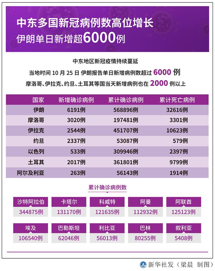 （圖表）［國際疫情］中東多國新冠病例數(shù)高位增長 伊朗單日新增超6000例